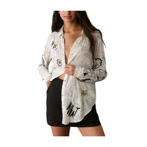 Urban Outfitters Tops - Anthropologie Embroidered Multicolor Souvenir Buttondown Shirt Size M